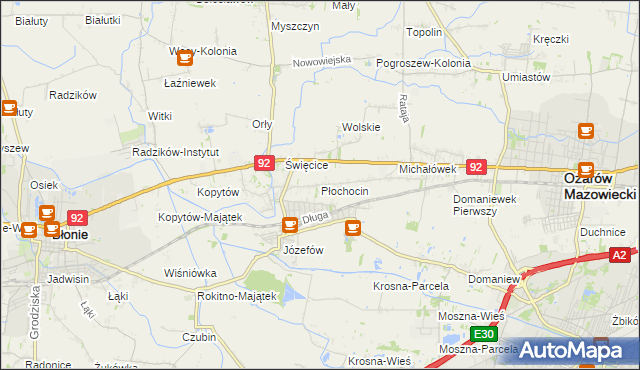 mapa Płochocin gmina Ożarów Mazowiecki, Płochocin gmina Ożarów Mazowiecki na mapie Targeo