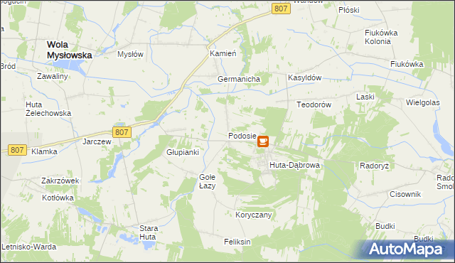 mapa Podosie gmina Krzywda, Podosie gmina Krzywda na mapie Targeo