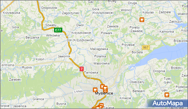 mapa Polanka gmina Myślenice, Polanka gmina Myślenice na mapie Targeo