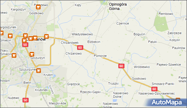 mapa Pomorze gmina Opinogóra Górna, Pomorze gmina Opinogóra Górna na mapie Targeo