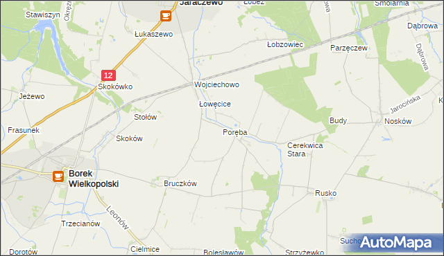 mapa Poręba gmina Jaraczewo, Poręba gmina Jaraczewo na mapie Targeo