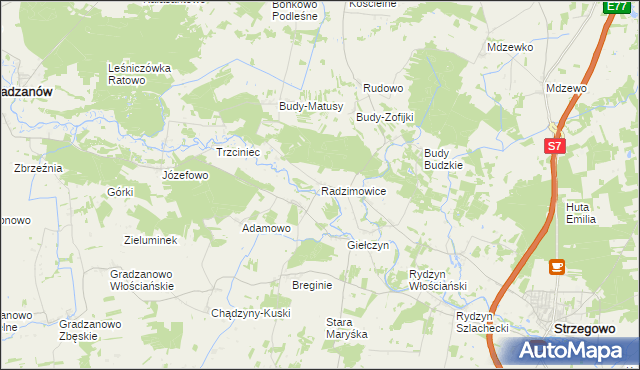 mapa Radzimowice gmina Strzegowo, Radzimowice gmina Strzegowo na mapie Targeo
