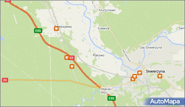 mapa Rakowo gmina Skwierzyna, Rakowo gmina Skwierzyna na mapie Targeo