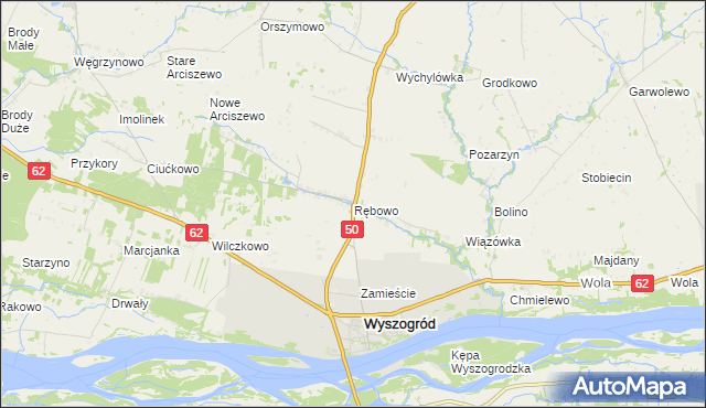 mapa Rębowo gmina Wyszogród, Rębowo gmina Wyszogród na mapie Targeo