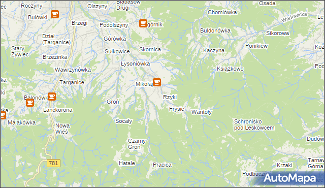 mapa Rzyki, Rzyki na mapie Targeo