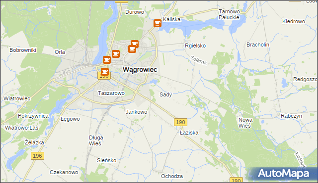 mapa Sady gmina Wągrowiec, Sady gmina Wągrowiec na mapie Targeo