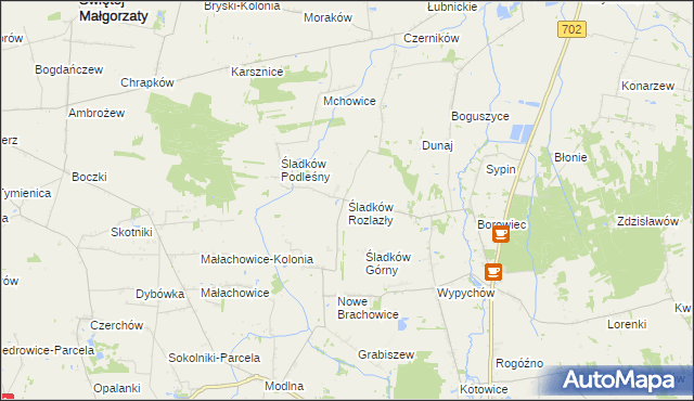 mapa Śladków Rozlazły, Śladków Rozlazły na mapie Targeo