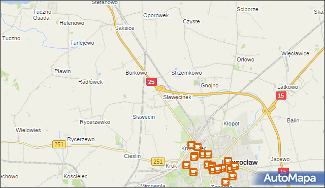 mapa Sławęcinek gmina Inowrocław, Sławęcinek gmina Inowrocław na mapie Targeo