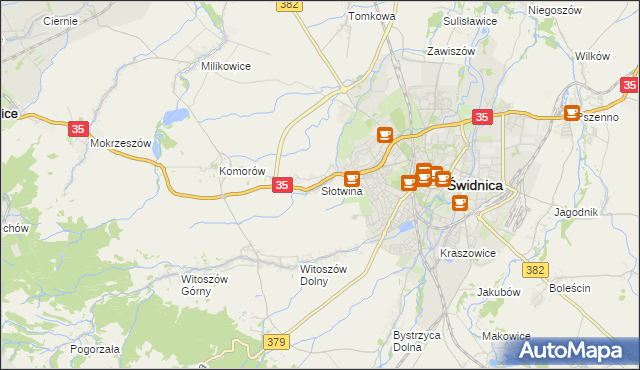 mapa Słotwina gmina Świdnica, Słotwina gmina Świdnica na mapie Targeo