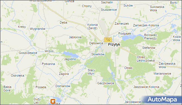 mapa Słowików gmina Przytyk, Słowików gmina Przytyk na mapie Targeo