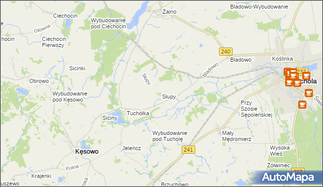 mapa Słupy gmina Tuchola, Słupy gmina Tuchola na mapie Targeo