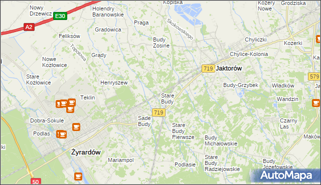 mapa Stare Budy gmina Jaktorów, Stare Budy gmina Jaktorów na mapie Targeo
