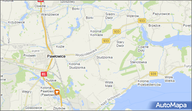 mapa Studzionka gmina Pszczyna, Studzionka gmina Pszczyna na mapie Targeo
