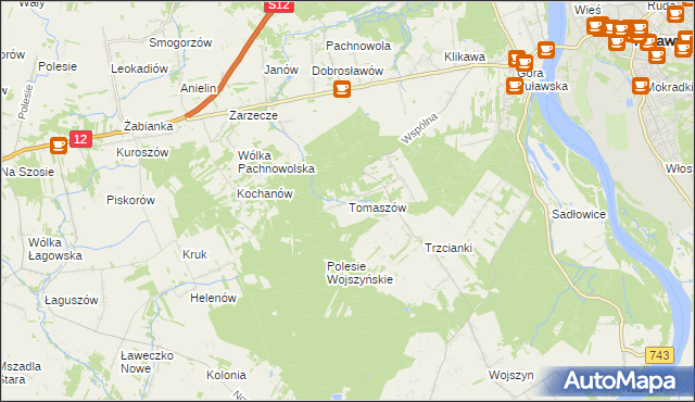 mapa Tomaszów gmina Puławy, Tomaszów gmina Puławy na mapie Targeo