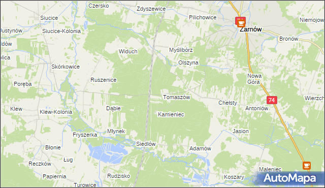 mapa Tomaszów gmina Żarnów, Tomaszów gmina Żarnów na mapie Targeo