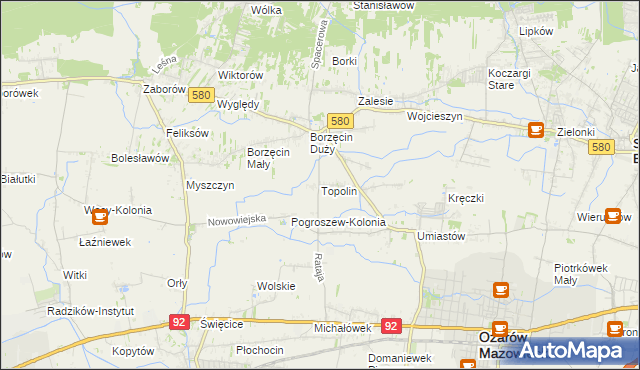 mapa Topolin gmina Stare Babice, Topolin gmina Stare Babice na mapie Targeo