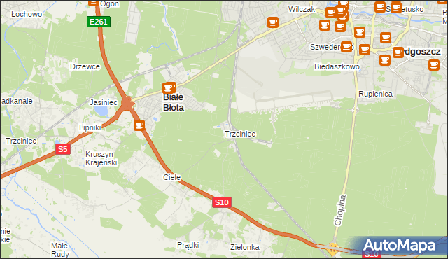mapa Trzciniec gmina Białe Błota, Trzciniec gmina Białe Błota na mapie Targeo