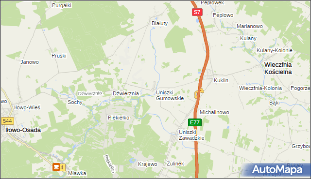 mapa Uniszki Gumowskie, Uniszki Gumowskie na mapie Targeo