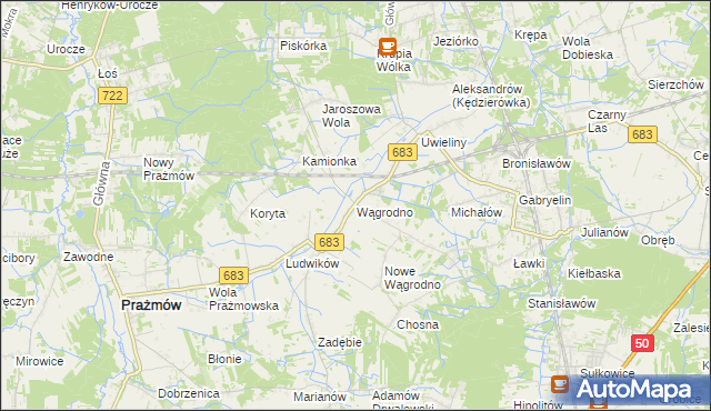 mapa Wągrodno gmina Prażmów, Wągrodno gmina Prażmów na mapie Targeo