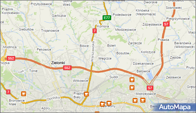 mapa Węgrzce gmina Zielonki, Węgrzce gmina Zielonki na mapie Targeo