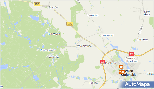 mapa Wielisławice gmina Strzelce Krajeńskie, Wielisławice gmina Strzelce Krajeńskie na mapie Targeo
