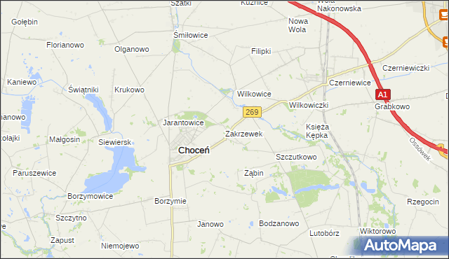 mapa Zakrzewek gmina Choceń, Zakrzewek gmina Choceń na mapie Targeo