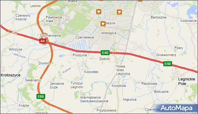 mapa Złotniki gmina Krotoszyce, Złotniki gmina Krotoszyce na mapie Targeo