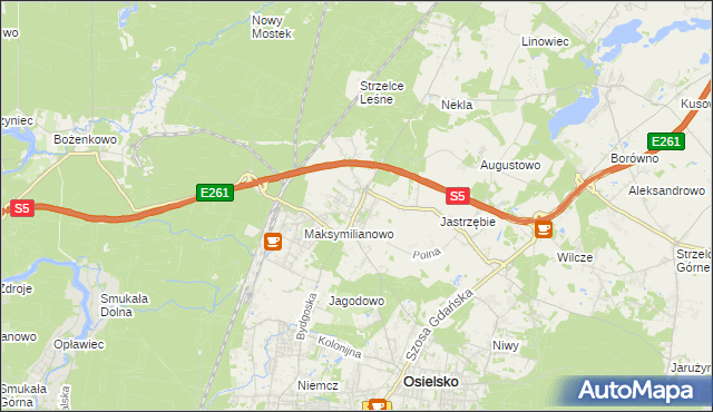 mapa Żołędowo gmina Osielsko, Żołędowo gmina Osielsko na mapie Targeo