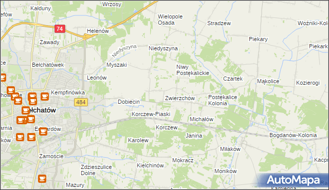 mapa Zwierzchów, Zwierzchów na mapie Targeo