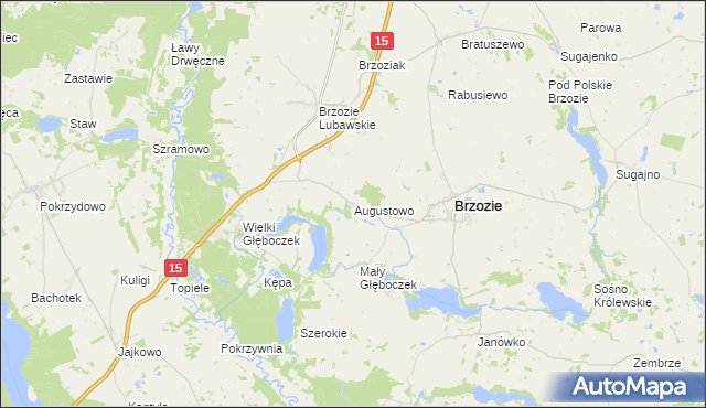 mapa Augustowo gmina Brzozie, Augustowo gmina Brzozie na mapie Targeo