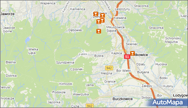 mapa Bystra gmina Wilkowice, Bystra gmina Wilkowice na mapie Targeo
