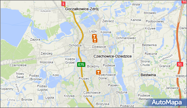 mapa Czechowic-Dziedzic, Czechowice-Dziedzice na mapie Targeo