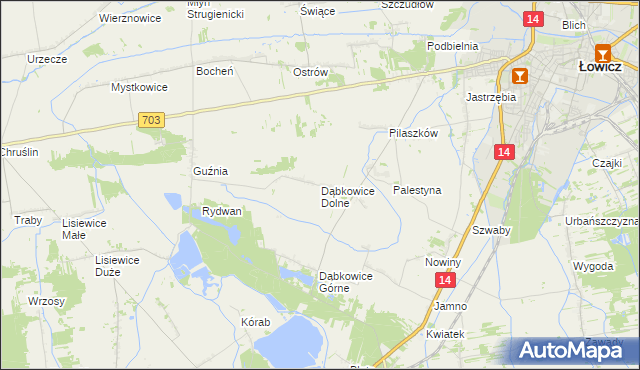 mapa Dąbkowice Dolne, Dąbkowice Dolne na mapie Targeo