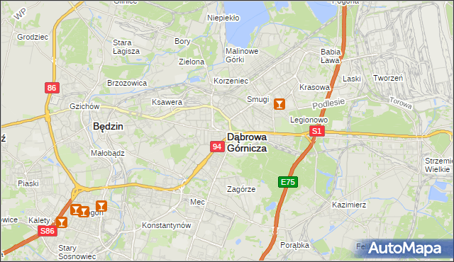 mapa Dąbrowa Górnicza, Dąbrowa Górnicza na mapie Targeo