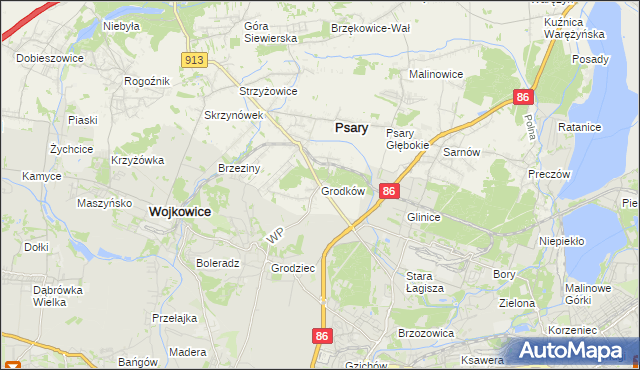 mapa Grodków gmina Psary, Grodków gmina Psary na mapie Targeo