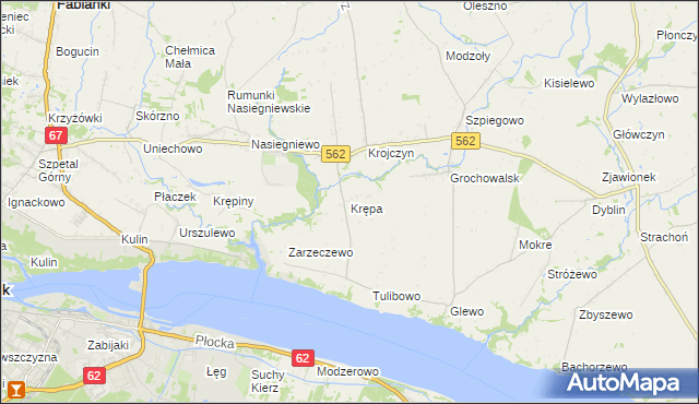 mapa Krępa gmina Dobrzyń nad Wisłą, Krępa gmina Dobrzyń nad Wisłą na mapie Targeo