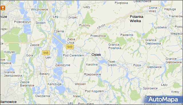 mapa Osiek powiat oświęcimski, Osiek powiat oświęcimski na mapie Targeo
