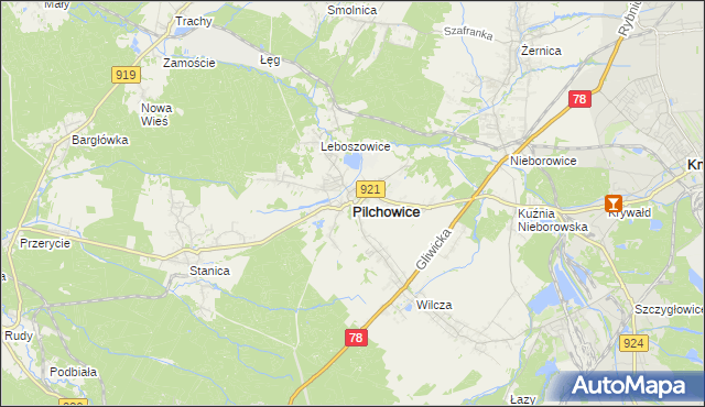 mapa Pilchowice powiat gliwicki, Pilchowice powiat gliwicki na mapie Targeo