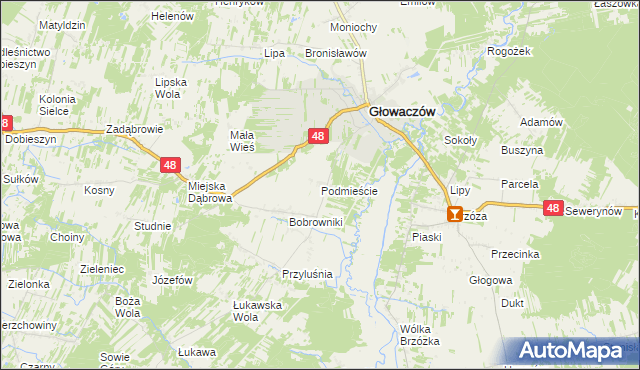 mapa Podmieście gmina Głowaczów, Podmieście gmina Głowaczów na mapie Targeo