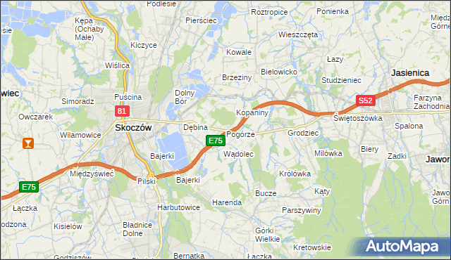 mapa Pogórze gmina Skoczów, Pogórze gmina Skoczów na mapie Targeo