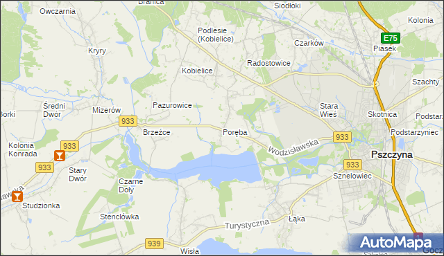 mapa Poręba gmina Pszczyna, Poręba gmina Pszczyna na mapie Targeo