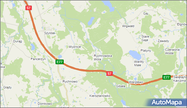 mapa Rychnowska Wola, Rychnowska Wola na mapie Targeo