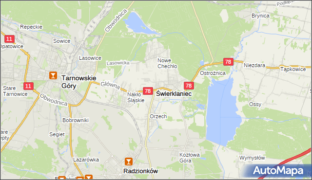 mapa Świerklaniec, Świerklaniec na mapie Targeo