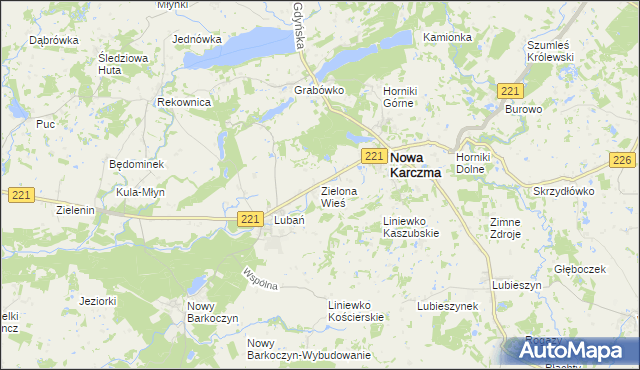 mapa Zielona Wieś gmina Nowa Karczma, Zielona Wieś gmina Nowa Karczma na mapie Targeo