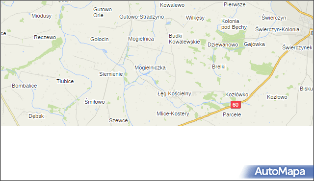 mapa Łęg Kościelny, Łęg Kościelny na mapie Targeo
