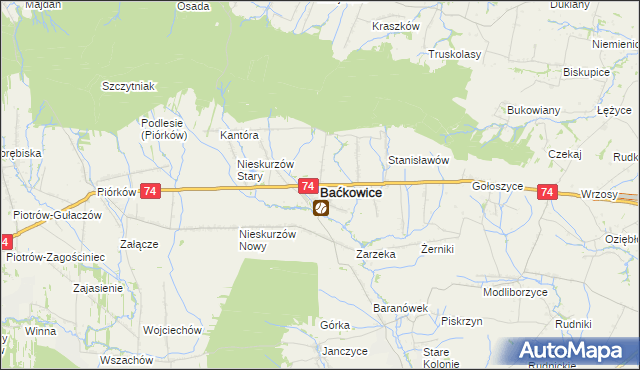 mapa Baćkowice, Baćkowice na mapie Targeo