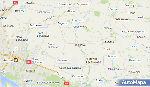 mapa Białkowo gmina Radzanowo, Białkowo gmina Radzanowo na mapie Targeo