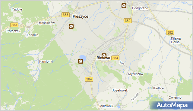 mapa Bielawa powiat dzierżoniowski, Bielawa powiat dzierżoniowski na mapie Targeo