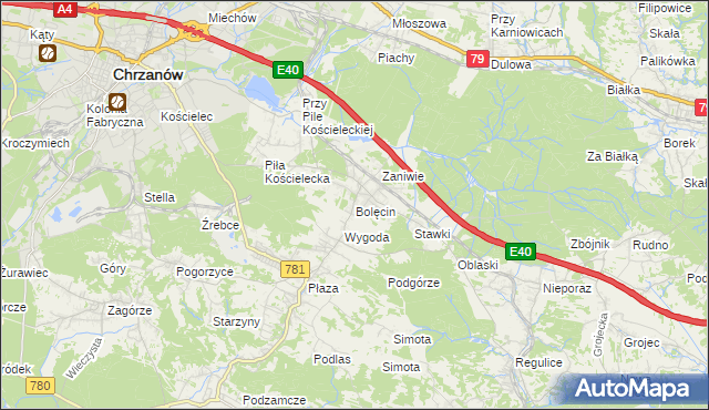 mapa Bolęcin gmina Trzebinia, Bolęcin gmina Trzebinia na mapie Targeo