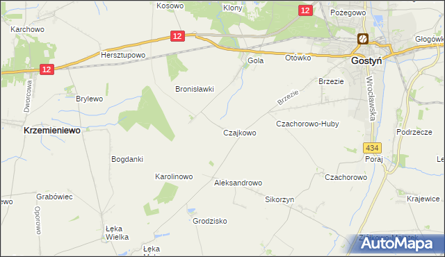 mapa Czajkowo gmina Gostyń, Czajkowo gmina Gostyń na mapie Targeo